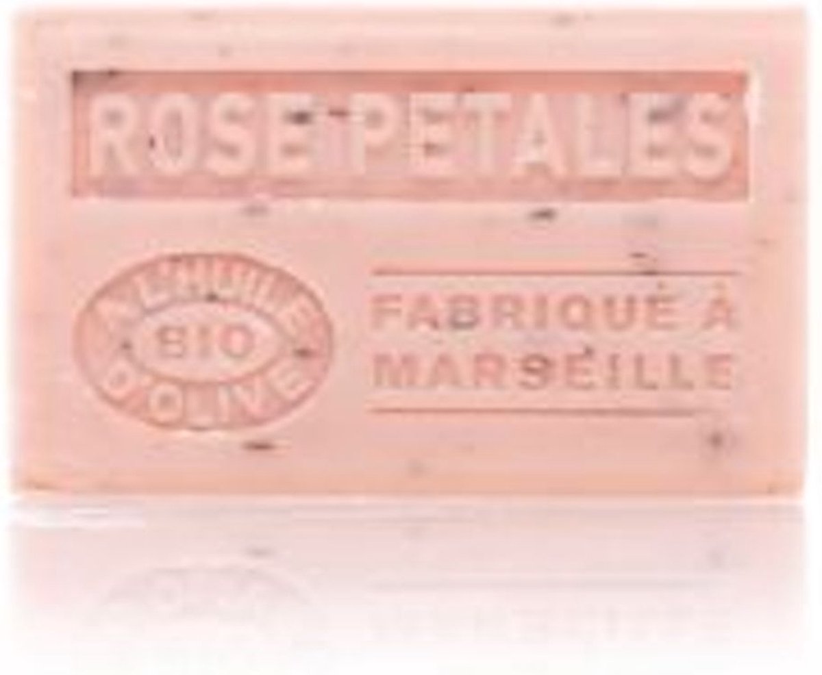 Handzeep - Body Bar - Face Bar - Marseille Zeep - Rozenblaadjes - 4 x 125gr. - Biologische Olijfolie - Shea Butter - Label Provence Nature - HuidverzorgingHa