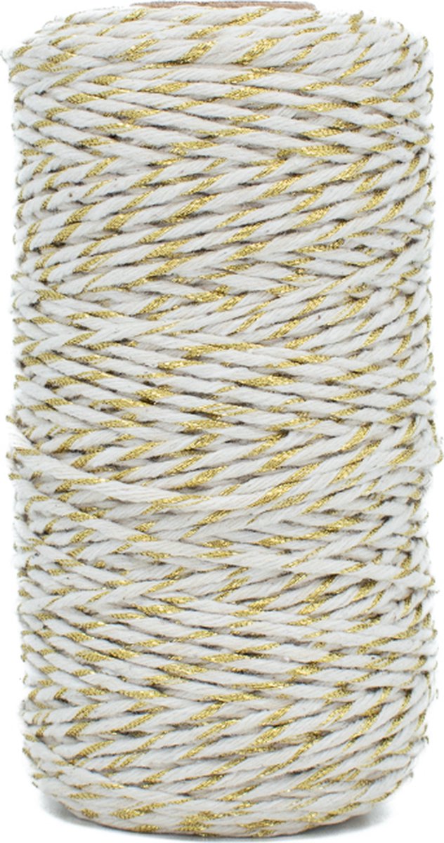 Katoenen touw - bakkerstouw - 2 mm x 100 meter - goud wit