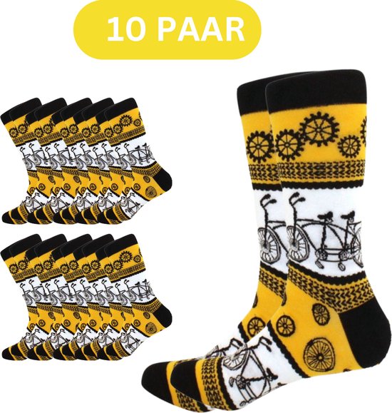 10x Sokken Met Fietsen | Grappige Fietssokken voor wielrenners, mountainbikers en fietsliefhebber | Dames/Heren Maat 39/43 cadeau geven