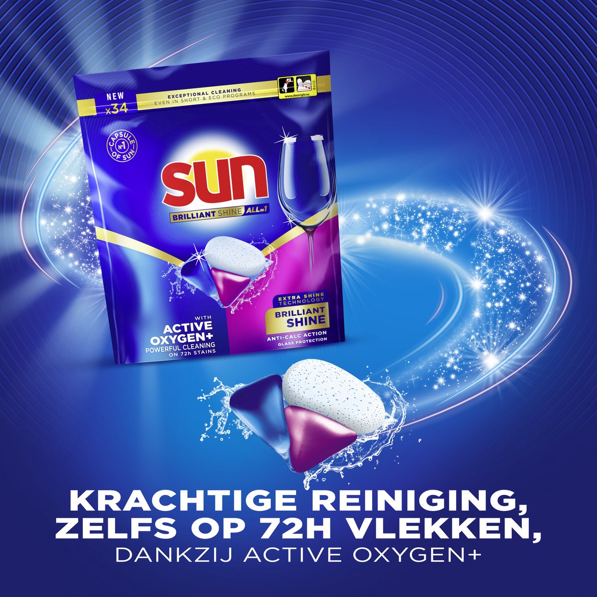 Sun - Vaatwastabletten - Brilliant Shine - All-in 1 - 136 Capsules - Voordeelverpakking — afbeelding 4