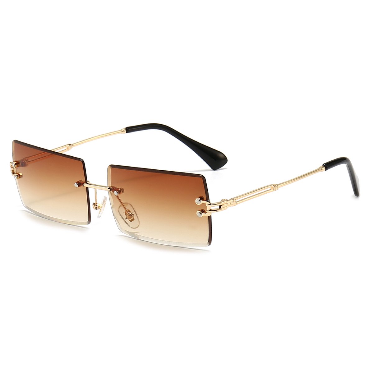 LOUD AND CLEAR® - Zonnebril - Randloze Zonnebril - Festival Bril - Randloos - Heren - Dames - Goud - Bruin