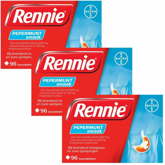 Rennie Pepermunt Kauwtabletten – 3 x 96 tabletten