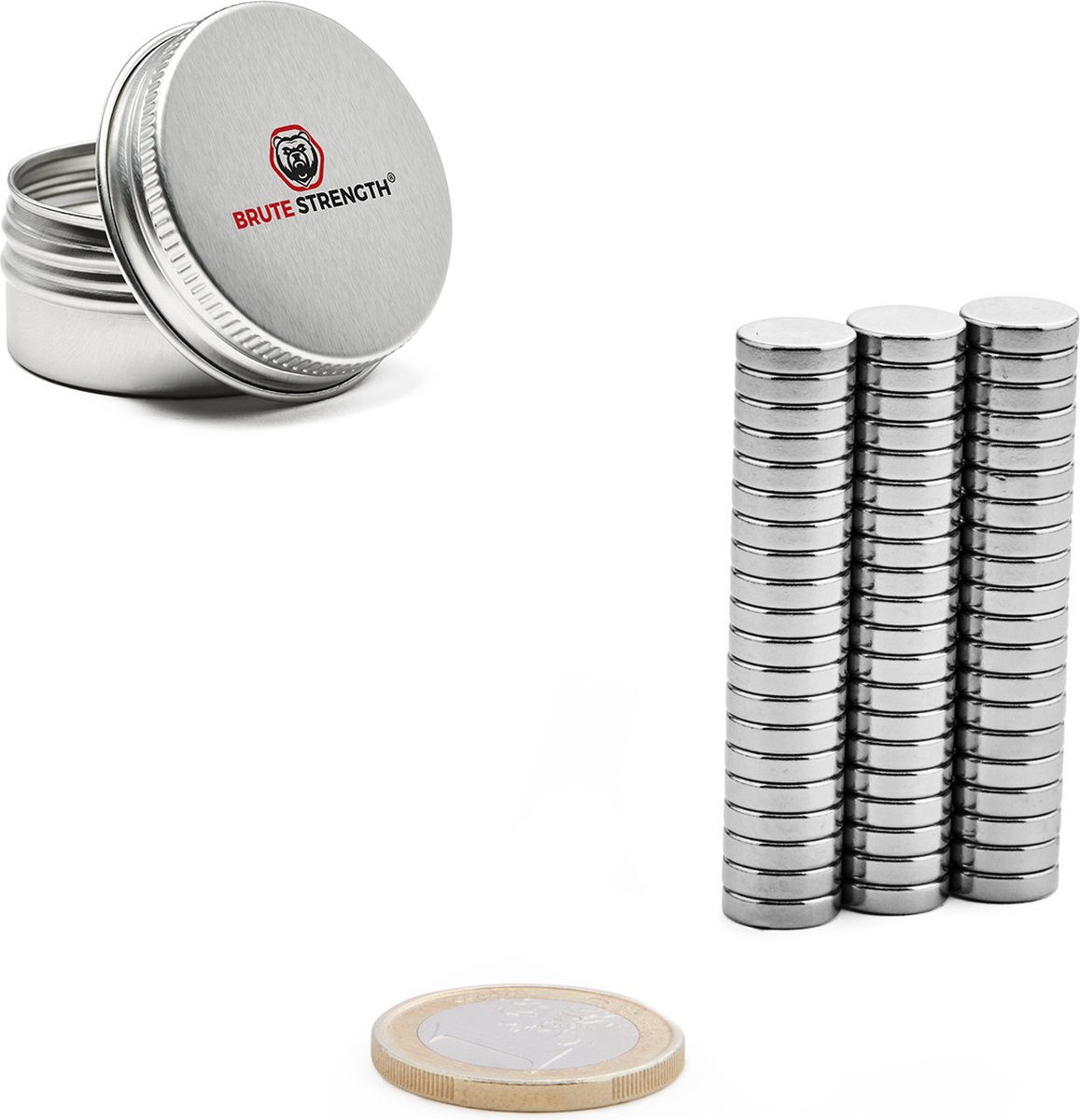 Brute Strength - Super sterke magneten - Rond - 8 x 2 mm - 60 Stuks - Neodymium magneet sterk - Magneten koelkast - Whiteboard magneten - Mini magneetjes - Platte magneet - Koelkastmagneten - Magneten whiteboard - Koelkast magneten — afbeelding 3
