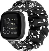 Strap-it Smartwatch bandje - Scrunchie nylon bandje - geschikt voor Fitbit Versa 3 / Fitbit Sense - zwart mix