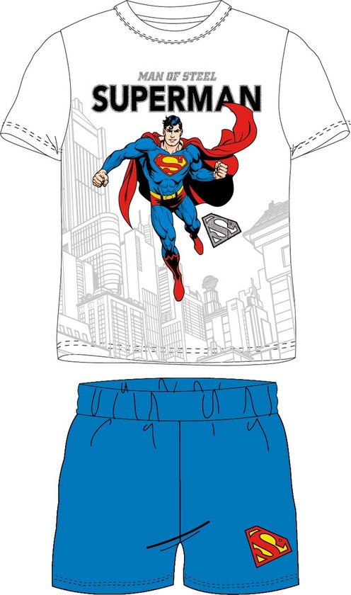 Superman shortama/pyjama katoen wit/blauw maat 122
