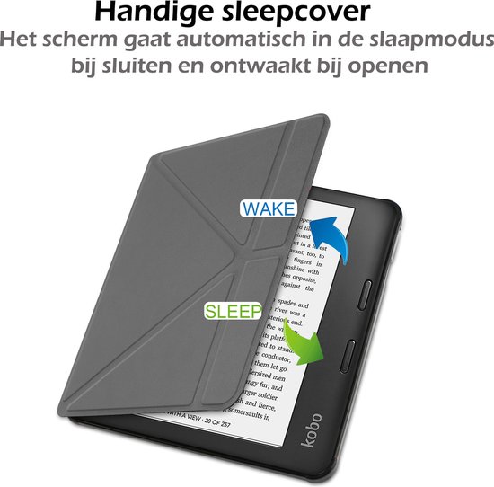 Hoesje Geschikt voor Kobo Libra H2O Hoes Book Case Trifold - Hoes Geschikt voor Kobo Libra H2O Hoesje Book Cover - Grijs van Hoesje  — afbeelding 5
