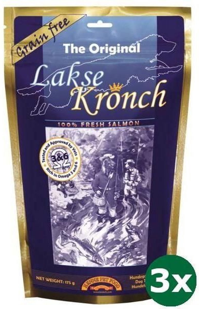 3x175 gr Lakse kronch 100% zalmsnacks hondensnack