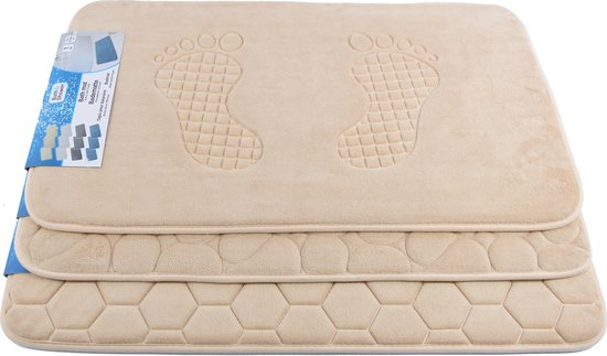 Badmat & WC Mat Set -Douche mat set - Crème - 80 x50 cm - badmat set  3-delig - Soft... | bol