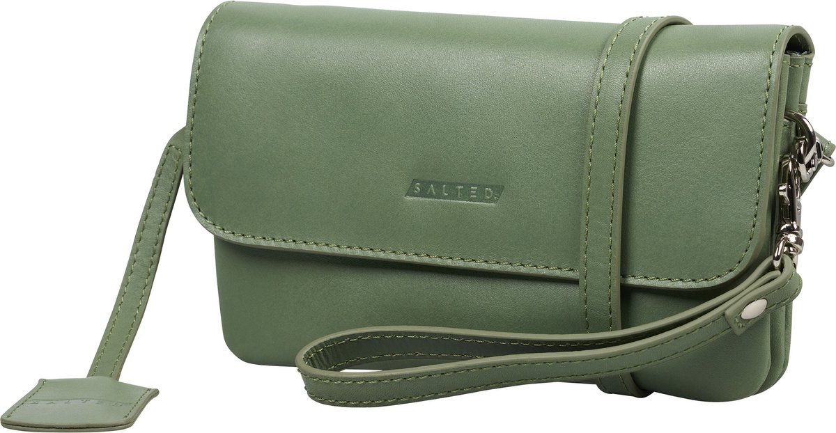 Salted Dames Schoudertasje - Clutch - Glad VT Leer - Olijfgroen