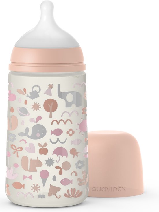 Babyflesje - Suavinex Memories Medium Flow Roze 270ml Silicone Fles SXSMX2072472