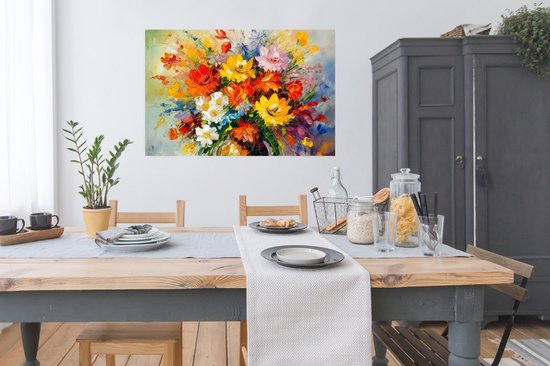 Poster Fleurs - Colorées - Peinture à l'huile - Pot de fleurs - 120x80 cm
