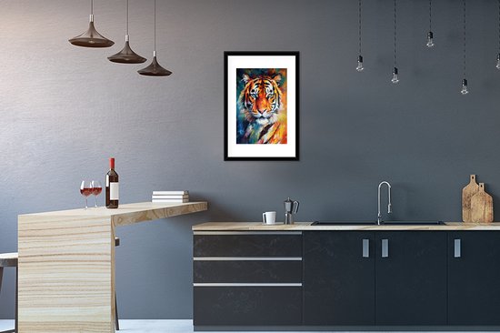 Fotolijst incl. Poster - Tijger - Dieren - Olieverf - Kunst - 40x60 cm - Posterlijst