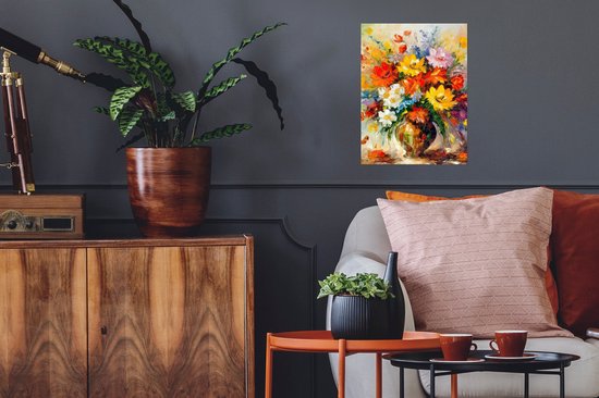 Poster Fleurs - Colorées - Peinture à l'huile - Pot de fleurs - 30x40 cm