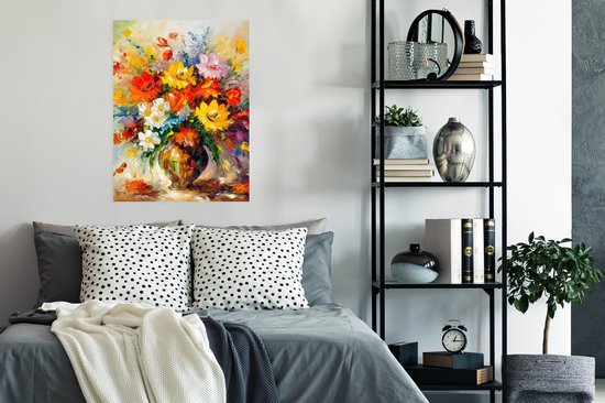 Poster Fleurs - Colorées - Peinture à l'huile - Pot de fleurs - 60x80 cm