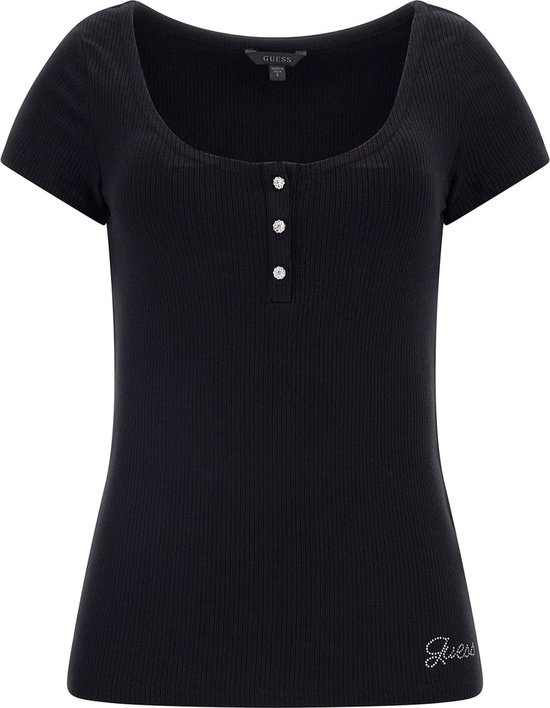 Guess SS Karlee Jewel BTN Henley Dames T-Shirt - Zwart - Maat S