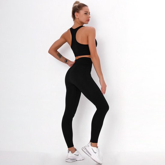 SUNMOOL - Sportlegging High Waist - Sportlegging - Dames Sportlegging - Legging - Hight Waist - Yogalegging - Sport Broek & Bra Set - Zwart - Maat: L van SUNMOOL — afbeelding 3