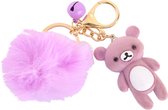 Sleutelhanger teddybeer met pompon - Violet / Paars