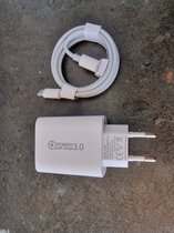 Fast Charger 20W PD + 3 USB Port + USB 3.0 Cable ,1M White Cable C to C.