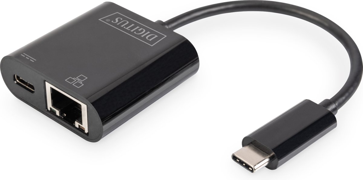 Image of Digitus USB-C, RJ45 Adapter [1x USB-C stekker - 1x RJ45-bus, USB-C bus] DN-3027 Incl. RJ45-bus, Met laadbus, Met USB