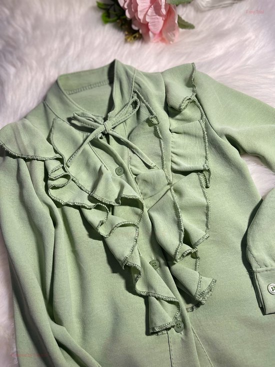 Calla Lily -Pistache Groen Blouse - Met Ruches Maat 110