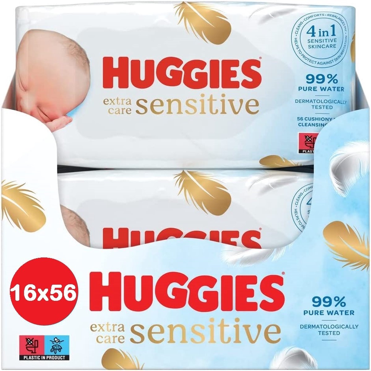 Goedkoopste Huggies - Extra Care Sensitive - Billendoekjes - 896 babydoekjes - 16 x 56