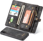 CaseMe Afneembare multifunctionele horizontale flip lederen tas voor iPhone XR, met kaartsleuf & houder & rits portemonnee & fotolijst (zwart)