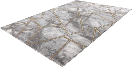 Lalee Marmaris Vloerkleed Superzacht Shiny 3D effect Marmerlook betonlook Tapijt laag polig Karpet maat 80x300 cm loper Zilver Goud