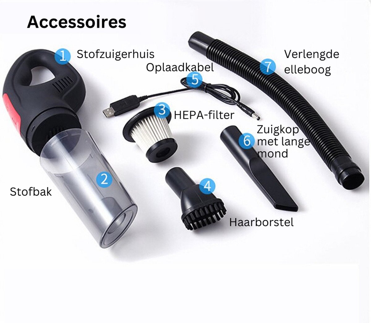 Auto Snoerloze Kruimeldief met 3 Opzetstukken - afbeelding 2