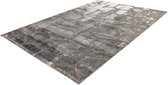 Lalee Marmaris Vloerkleed Superzacht Shiny 3D effect Marmerlook betonlook Tapijt laag polig Karpet maat 80x150 cm loper Zilver Goud