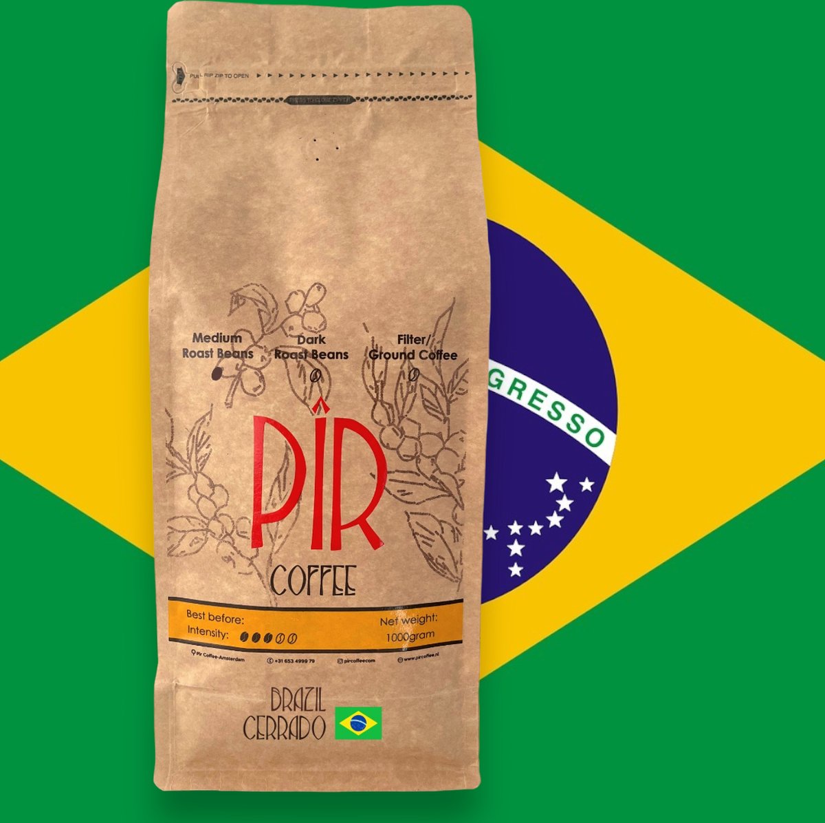 PÎR's BRAZIL CERRADO koffiebonen / 1000gr / 100% Arabica