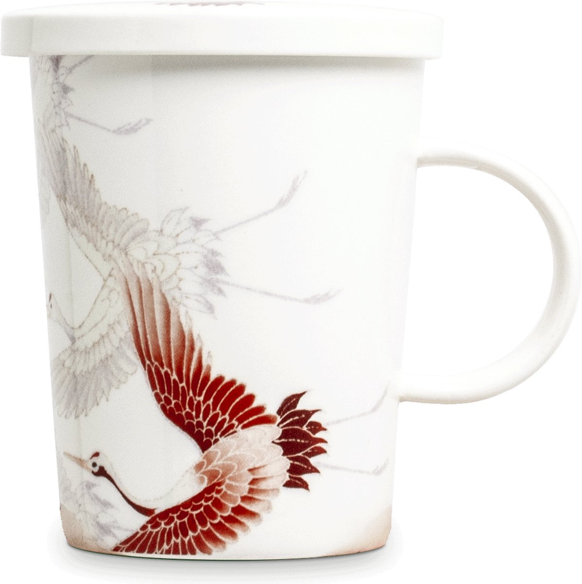 Thee mok Design Witte kraanvogel met filter - cadeau verpakking - 300ml