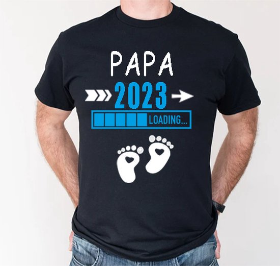 Tshirt - Papa Loading - Geboorte - Zwart - Unisex - Maat L