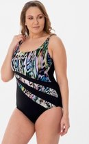 Badpak- Nieuw Collectie Corrigerend Badpak & Bikini- Plus Size Zwempak- Zwart met kleurendetails- Maat 38