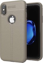 Litchi Leather TPU Case geschikt voor iPhone X / XS - Grijs