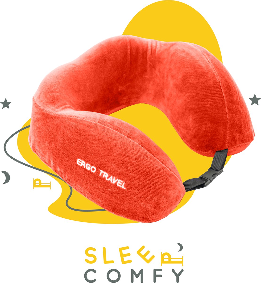 Sleep Comfy - Ergo Travel Serie - Luxe Reiskussen - Traagschuim - Oranje - Memory Foam- Vliegtuig Auto Thuiswerken