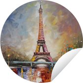 Tuincirkel Eiffeltoren - Schilderij - Olieverf - Parijs - 90x90 cm - Ronde Tuinposter - Buiten