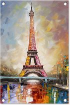 Tuindecoratie Eiffeltoren - Schilderij - Olieverf - Parijs - 40x60 cm - Tuinposter - Tuindoek - Buitenposter