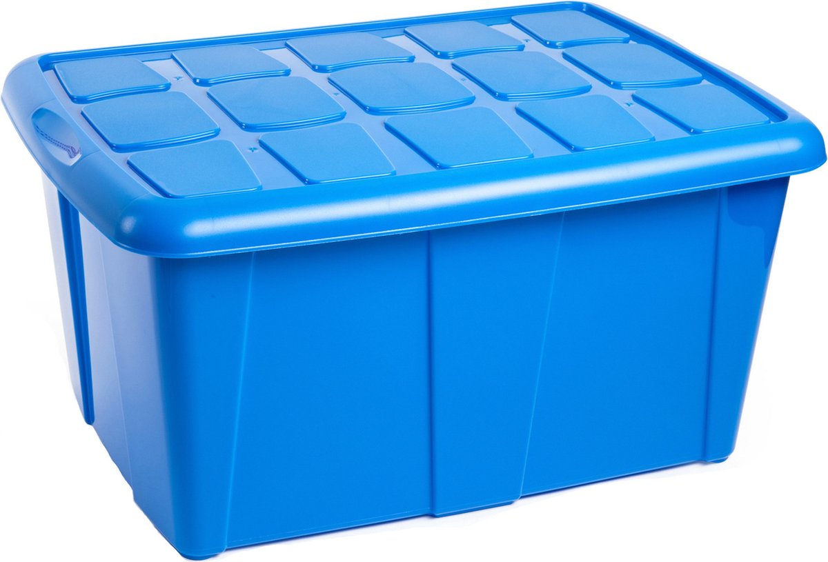 Plasticforte Opbergbox met deksel - Blauw - 60L - kunststof - 63 x 46 x 32 cm