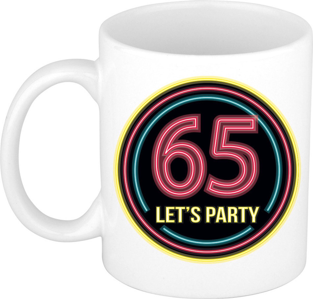 Bellatio Decorations Verjaardag mok / beker - Lets party 65 jaar - neon - 300 ml
