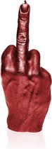 Rood metallic gelakte figuurkaars, design: Hand FCK Hoogte 22 cm (30 uur)