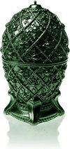 Groen Metallic gelakte Candellana figuurkaars, design: Fabergé Ei (Medium). Hoogte 16 cm (48 uur)