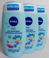 NIVEA - Douchegel & Shampoo - Extra Mild - Kids 3 in 1 - Appelgeur - Kinder Shampoo - Voordeel Set van 3 Stuks
