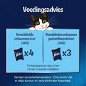 Voedingsadvies: Gemiddelde volwassen kat (4KG) 4 portiezakjes Felix, Gesteriliseerde kat (4KG) 3 portiezakjes Felix.