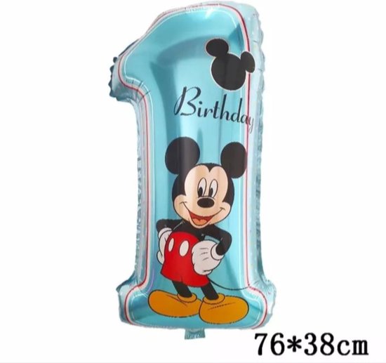 XL Mickey Mouse Ballon - 76cm - Grote 1 jaar MickeyMouse Ballon - Feestversiering / Verjaardag Versiering - Disney Feestje - Kinderfeestje Thema: Mickey Mouse - Verjaardag Zoon of Dochter Versiering - Themafeest Disney Mickey & Minnie Mouse