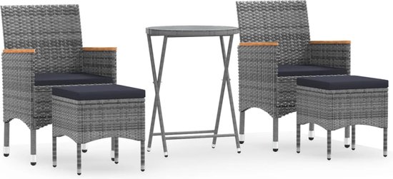 vidaXL - 5-delige - Bistroset - poly - rattan - en - gehard - glas - grijs