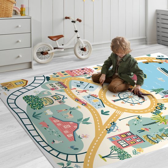 LetsPlaymats® Speelmat baby kinderen - Reuzenrad - Stad - Dieren - Auto - Kinderen - Speelkleed van vinyl - Speeltapijt - Antislip - 120x180 cm van LetsPlaymats® — afbeelding 2