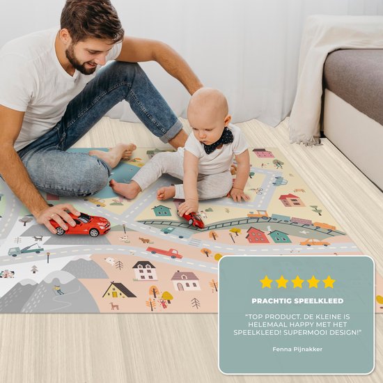 LetsPlaymats® Speelmat baby kinderen - Seizoenen - Stad - Huizen - Weg - Kinderen - Auto - Speelkleed van vinyl - Speeltapijt - Antislip - 135x90 cm van LetsPlaymats® — afbeelding 4