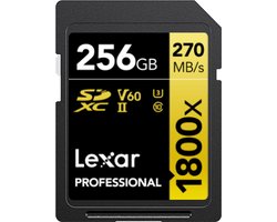 Lexar SD Pro Gold Series UHS-II 1800x 256GB - Lezen 270MB/s, Schrijven 180MB/s - V60 Lexar SD Pro Gold Series UHS-II 1800x 256GB - Lezen 270MB/s, Schrijven 180MB/s - V60
