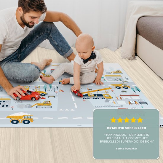 LetsPlaymats® Speelmat baby kinderen - Bouwplaats - Tractor - Graafmachine - Auto - Design - Speelkleed van vinyl - Speeltapijt - Antislip - 105x70 cm van LetsPlaymats® — afbeelding 4