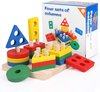 Afbeelding van het spelletje TrueForYou - Montessori Speelgoed voor 2-3-4 jaar, houten speelgoed, vormen om te sorteren, stapelbaar, kleursortering, puzzels van hout, geometrisch educatief speelgoed voor kinderen (4 set)